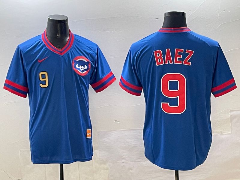 Men Chicago Cubs #9 Baez Blue Throwback Game 2025 Nike MLB Jersey style 4